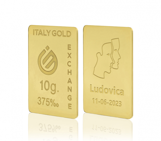 Lingot Or signe du zodiaque Gémeaux 9 ct de 10 g.  Italy Gold Exchange